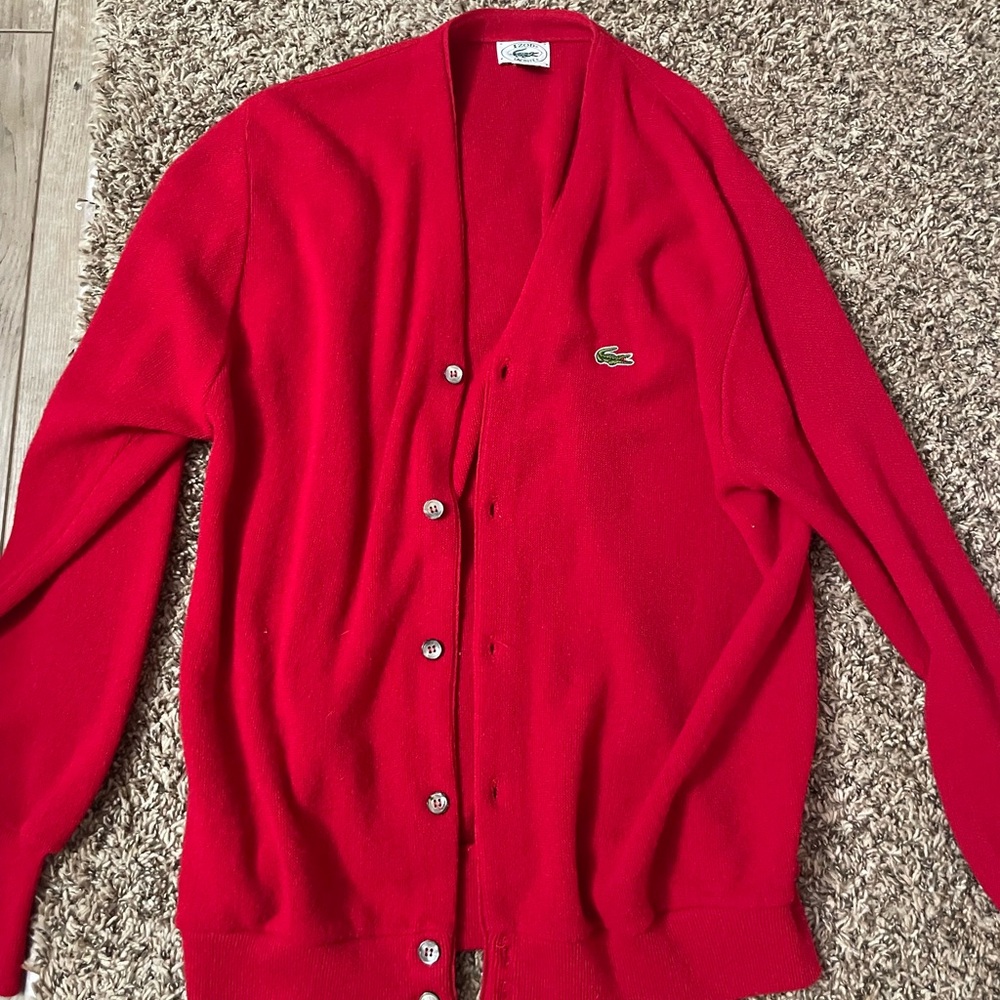 Lacoste Vintage Red Cardigan Sweater